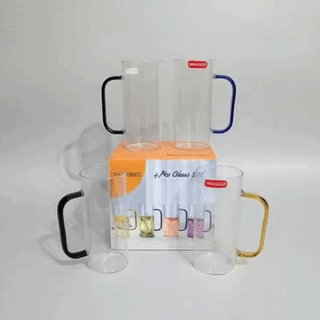 WELLDECO 4-Piece Colored Handle Glass Mug Set