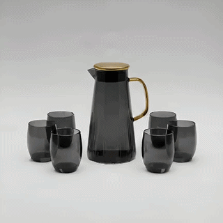 Glass Water Set with Lid – Pitcher & 6 Drinking Glasses