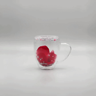 Double-Wall Glass Mug with Floating Flower Petals & Pastel Sprinkles