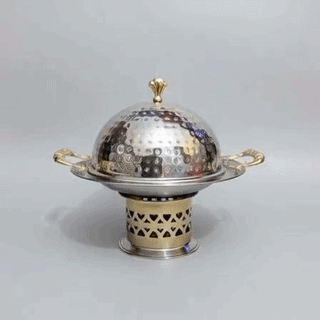 Stainless Steel Chafing Dish Hot Pot with Dome Lid & Candle Stand