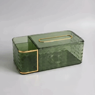 Diamond Cut Acrylic Tissue Box with Storage Compartments