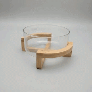Premium Glass Serving Bowl with Wooden Stand For Fruit & Salad