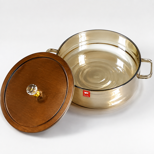 Shinemax (SM) 2500ml Glass Casserole Serving Dish with Wooden Lid & Crystal Knob