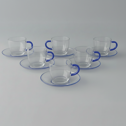 Sky Blossom Cup & Saucer Set – 12 Piece (6 Cups & 6 Saucers)