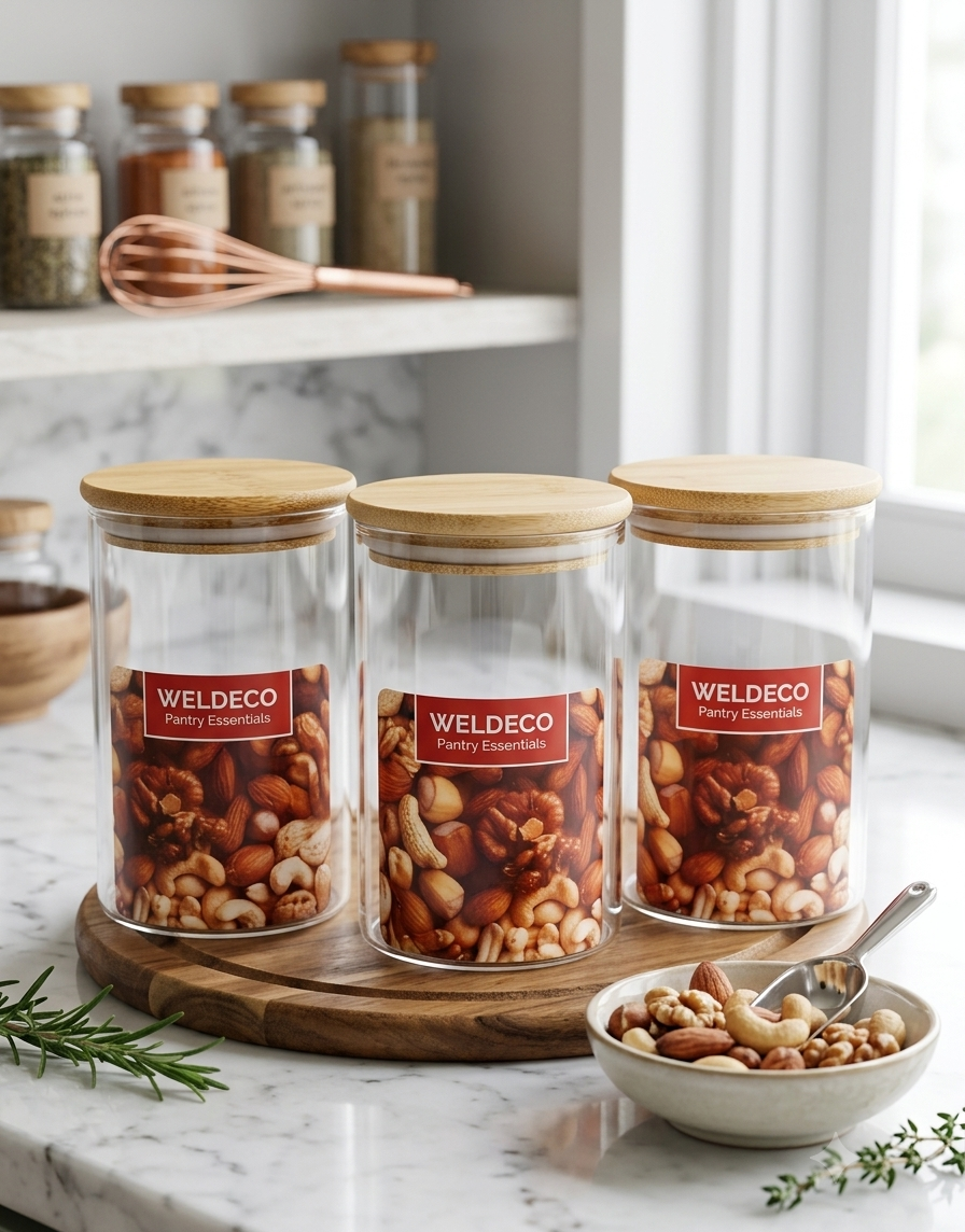 3-Piece Glass Storage Jar Set with Bamboo Lids & Wooden Tray | Airtight Kitchen Containers
