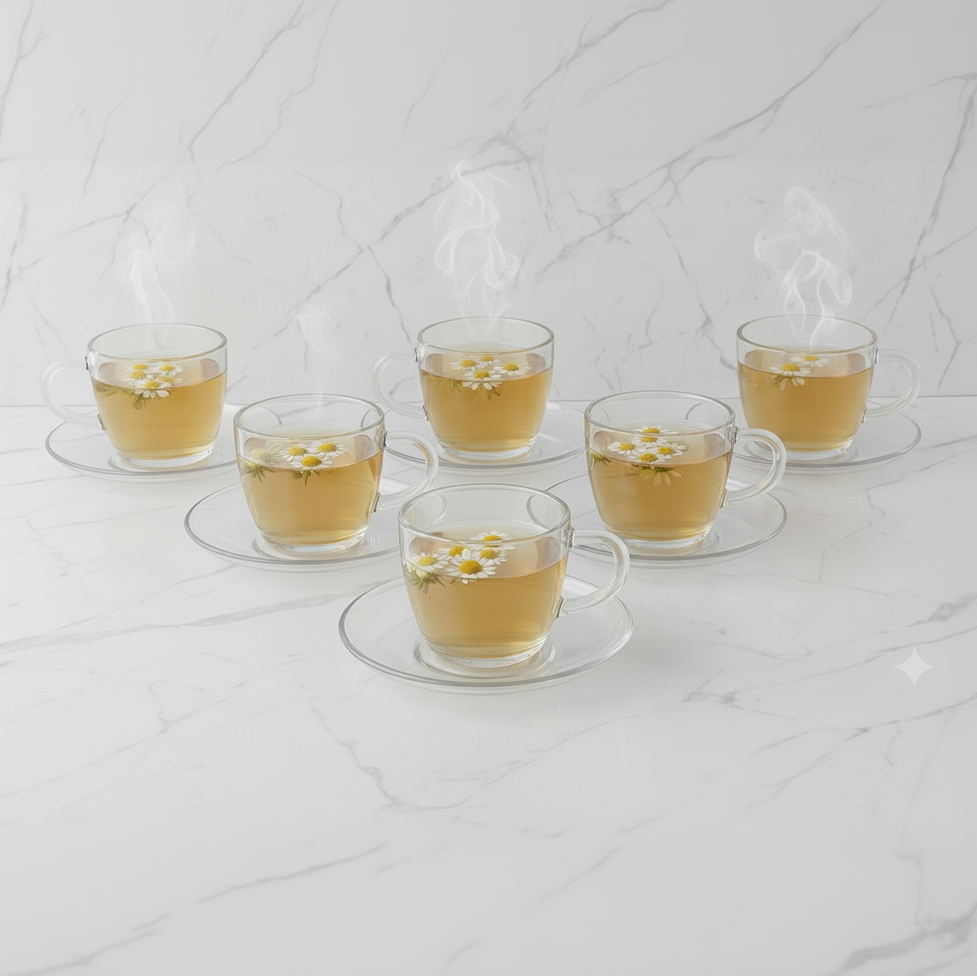 Sky Blossom Cup & Saucer Set – 12 Piece (6 Cups & 6 Saucers)