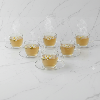Sky Blossom Cup & Saucer Set – 12 Piece (6 Cups & 6 Saucers)