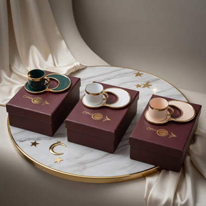 Elegant Ceramic Espresso Cup & Crescent Saucer Set with Gold Trim