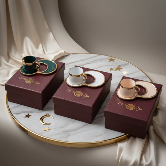 Elegant Ceramic Espresso Cup & Crescent Saucer Set with Gold Trim