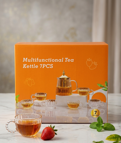 7-Piece Luxury Glass Tea Set with Stainless Steel Infuser | Teapot & 6 Cups