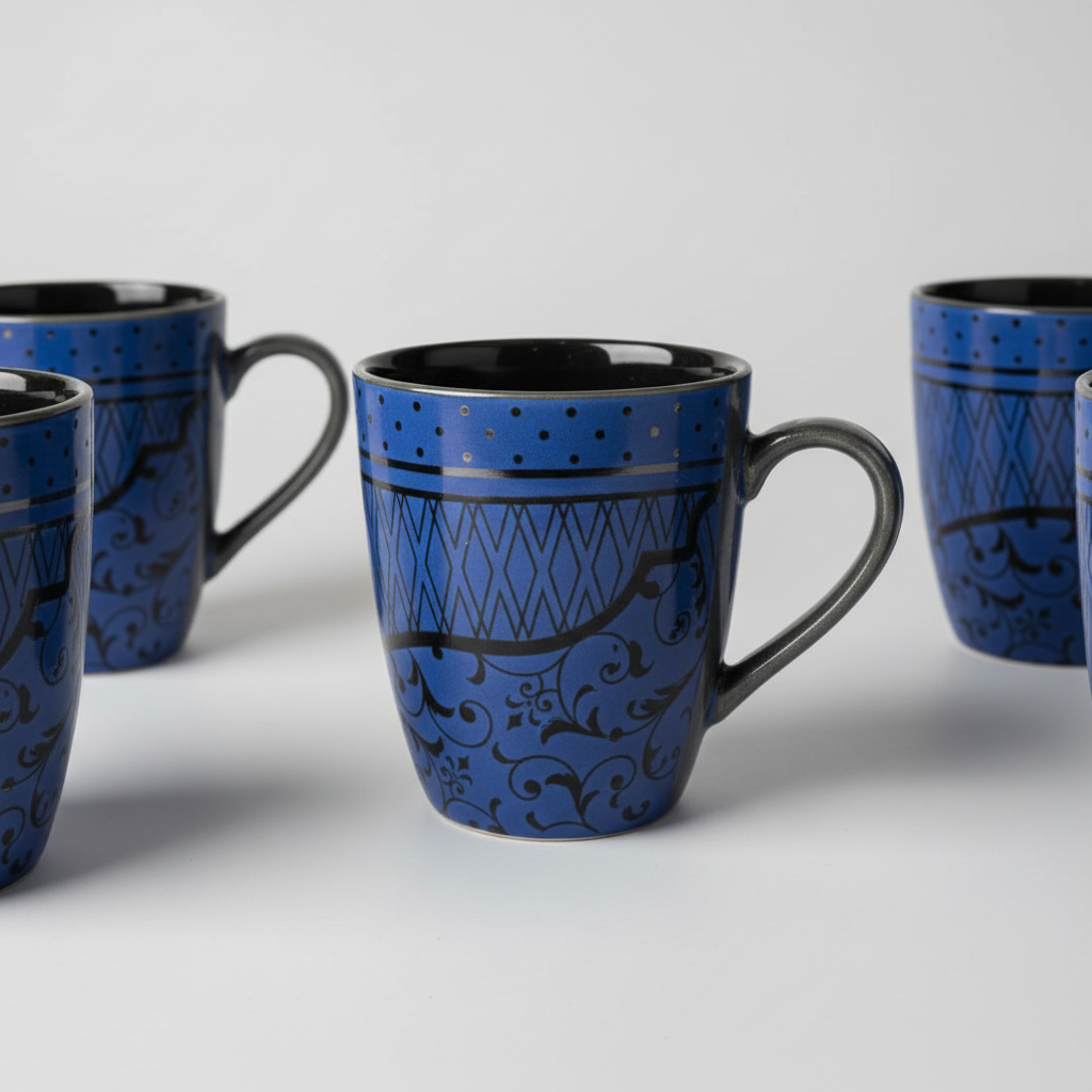 Ceramic Coffee Mugs Ornate Pattern Set of 6