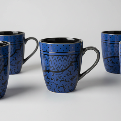 Ceramic Coffee Mugs Ornate Pattern Set of 6