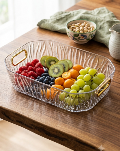 Luxury Clear Acrylic Serving Tray with Gold Handles – Multipurpose Decorative Serving Platter for Home & Kitchen