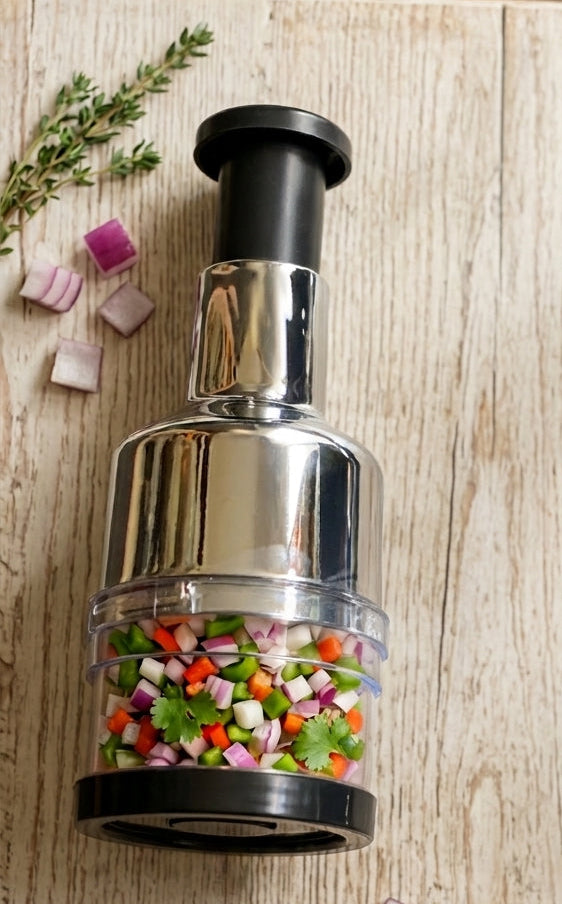 Manual Onion & Vegetable Chopper | Stainless Steel Push Chopper for Fruits, Herbs & Vegetables