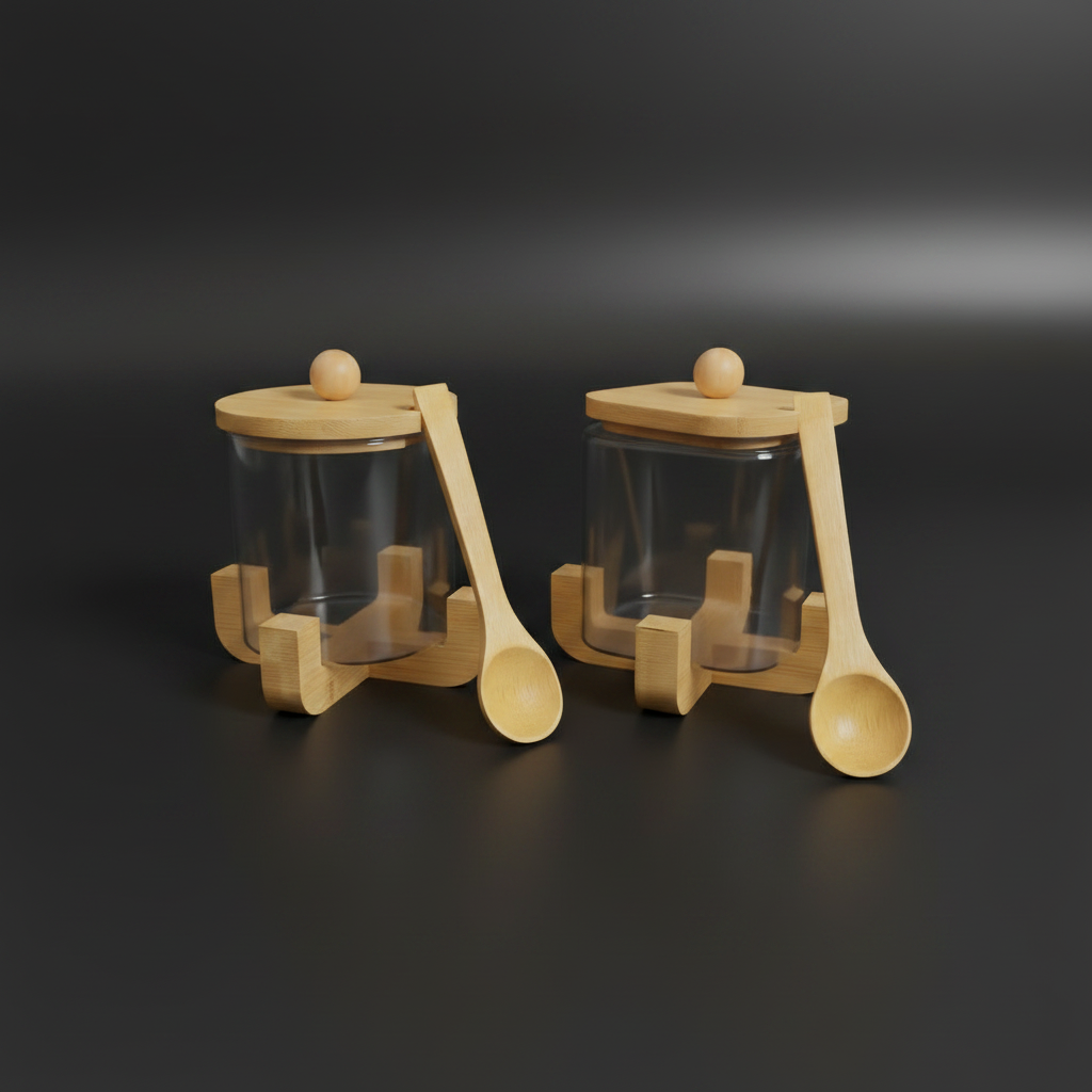 Glass Jar with Bamboo Lid, Stand & Spoon