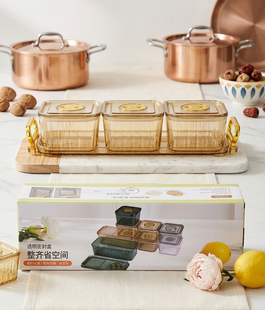 3-Piece Airtight Storage Container Set with Serving Tray | Premium Kitchen Organizer