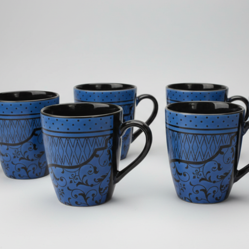 Ceramic Coffee Mugs Ornate Pattern Set of 6