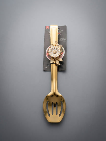 Luxury Gold Stainless Steel Flower Serving Tongs (Spaghetti & Slotted Spoon)