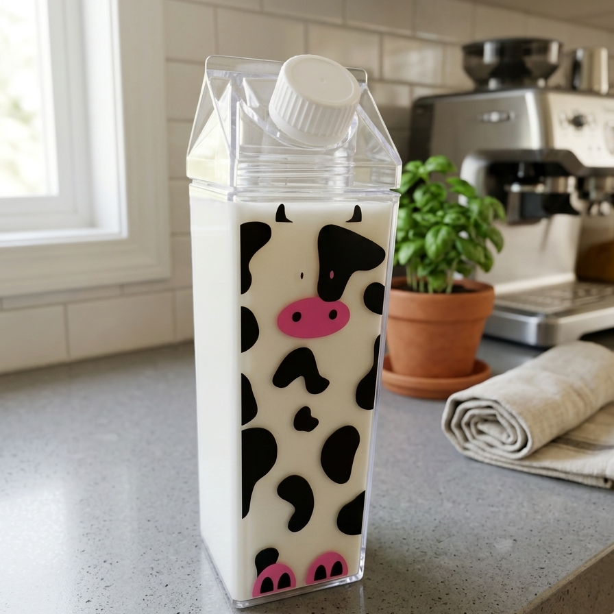 Cute Cow Milk Bottle | Transparent & Leakproof
