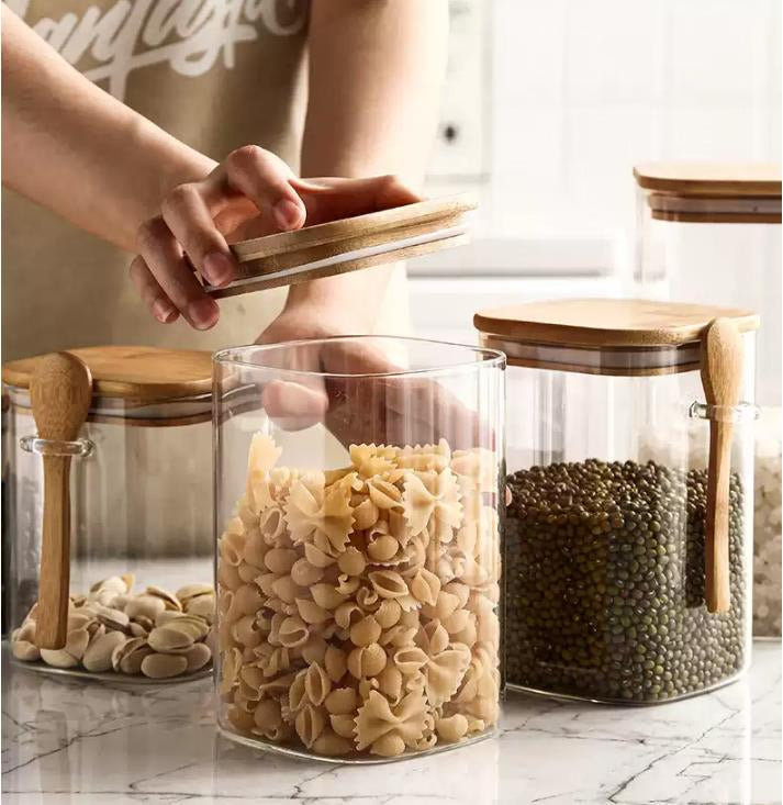 Echou Borosilicate Glass Storage Canister with Bamboo Lid & Wooden Spoon