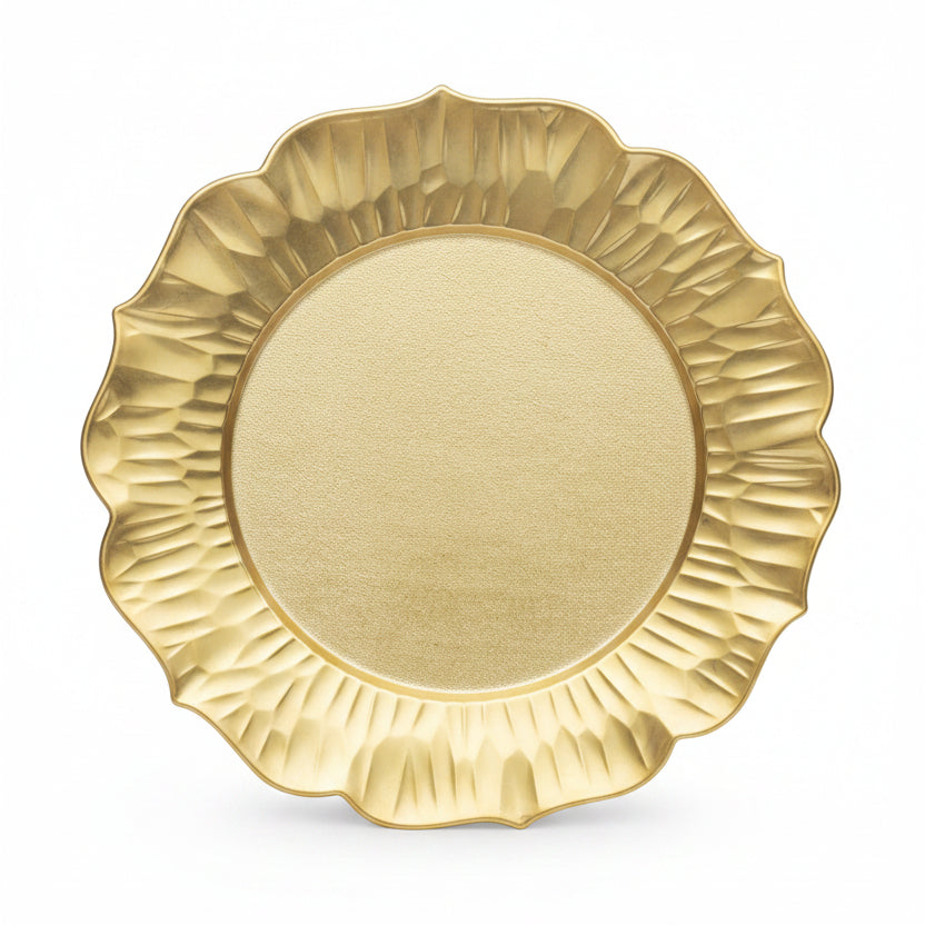 Luxury Gold Scalloped Decorative Tray – Round Metallic Vanity & Serving Plate