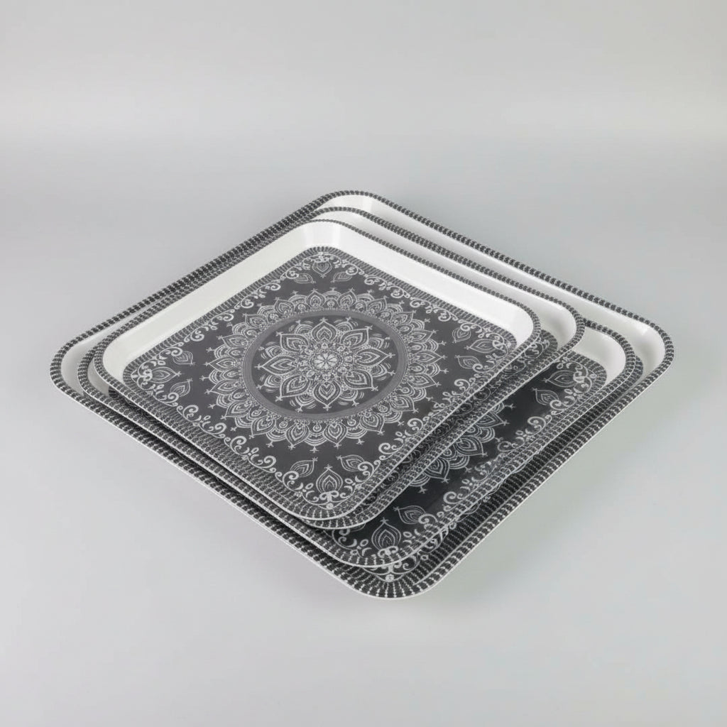 3 Piece Mandala Print Serving Tray Set