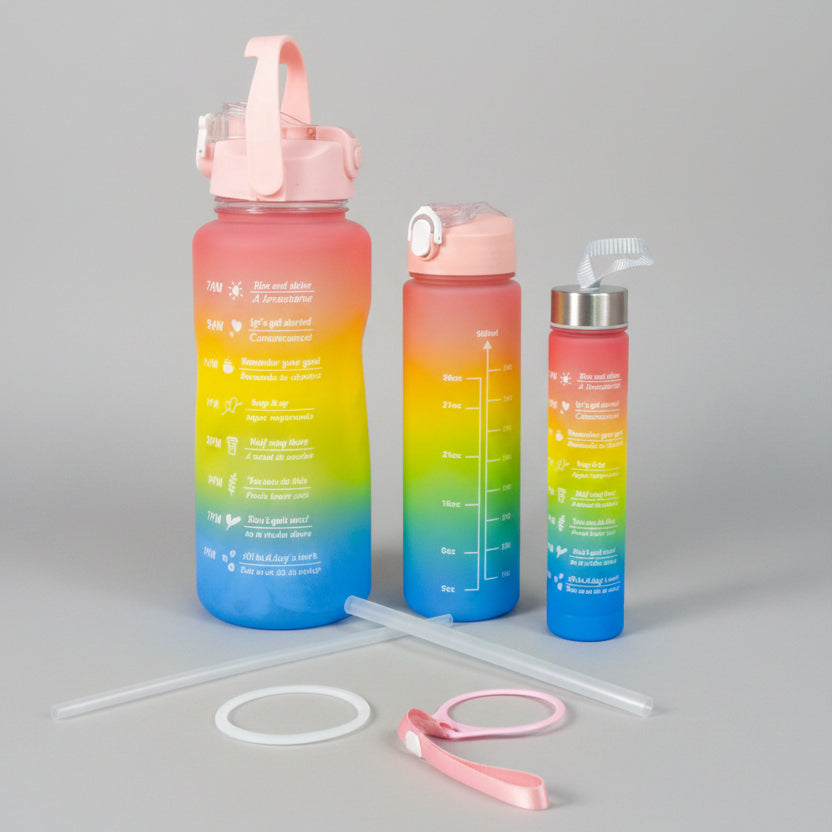 3in1 Ombre Motivational Water Bottle with Time Marker & Straw Lid