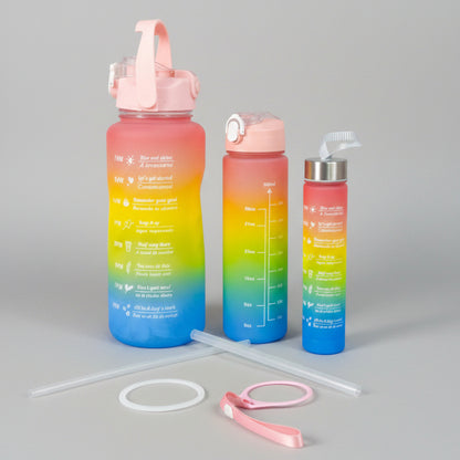 3in1 Ombre Motivational Water Bottle with Time Marker & Straw Lid