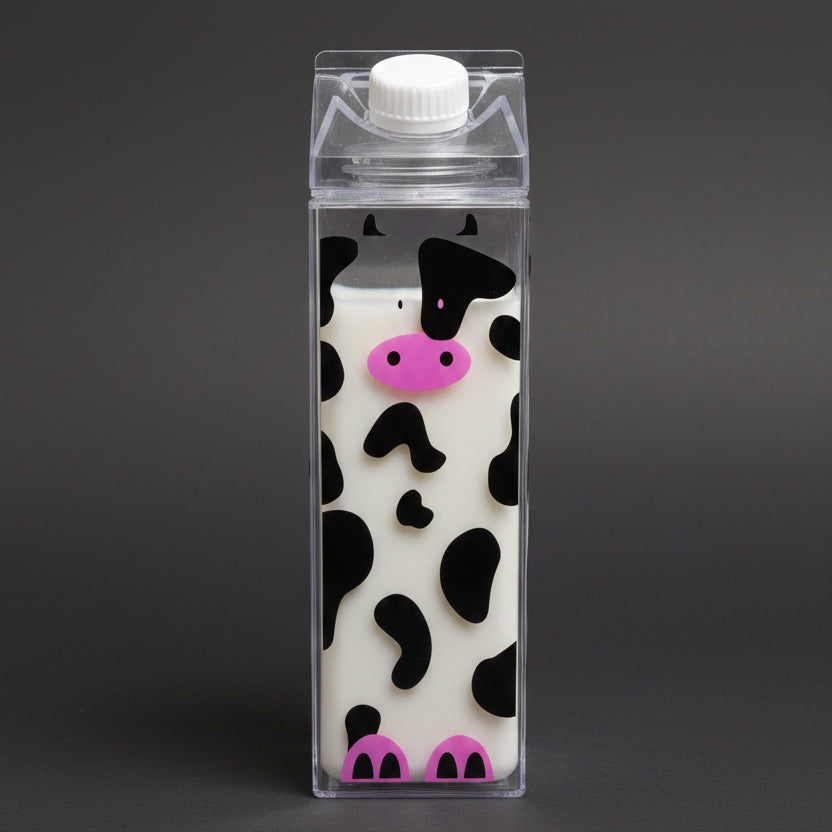 Cute Cow Milk Bottle | Transparent & Leakproof