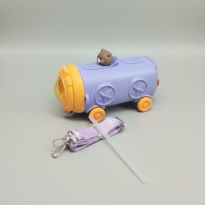 Cute Cartoon Kids Water Bottle with Straw & Adjustable Shoulder Strap