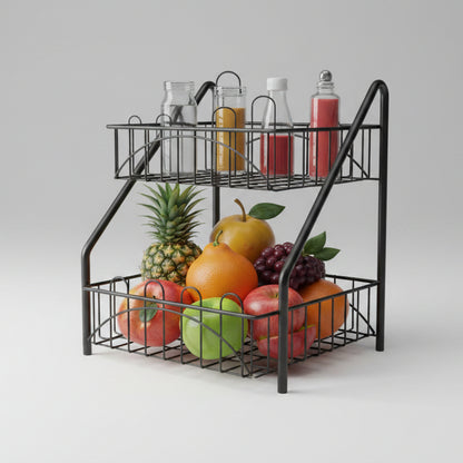 2-Tier Fruit Basket with Bottle Rack – Kitchen Storage Stand