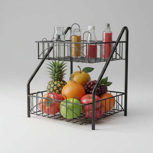 2-Tier Fruit Basket with Bottle Rack – Kitchen Storage Stand