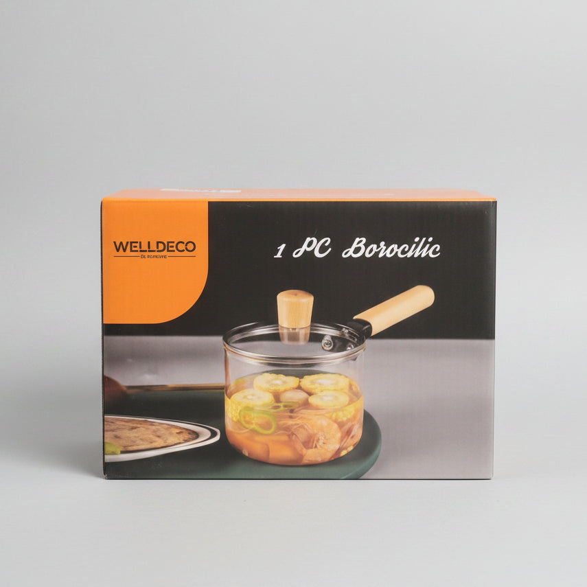 WellDeco Borosilicate Glass Saucepan with Lid & Heat-Resistant Handle