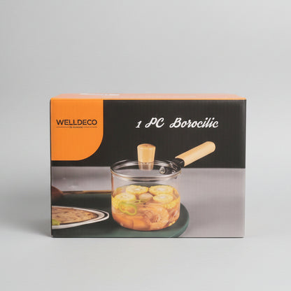 WellDeco Borosilicate Glass Saucepan with Lid & Heat-Resistant Handle