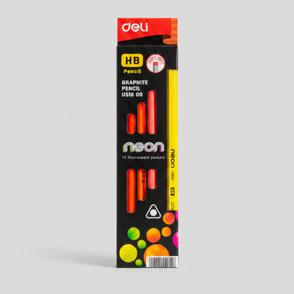 12PCS HB Fluorescent Pencils with Eraser Top
