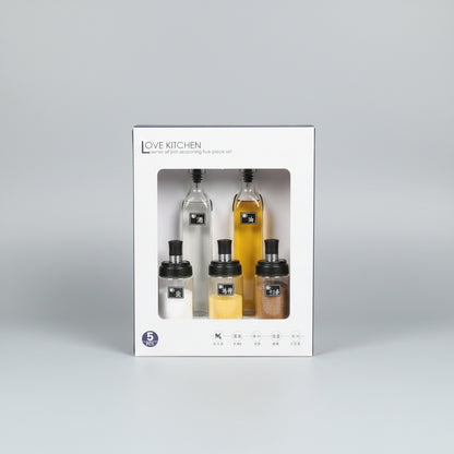 Glass Oil & Spice Dispenser Set – 5 Pieces