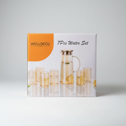 Glass Water Set with Lid – Pitcher & 6 Drinking Glasses