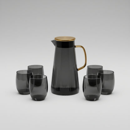 Glass Water Set with Lid – Pitcher & 6 Drinking Glasses