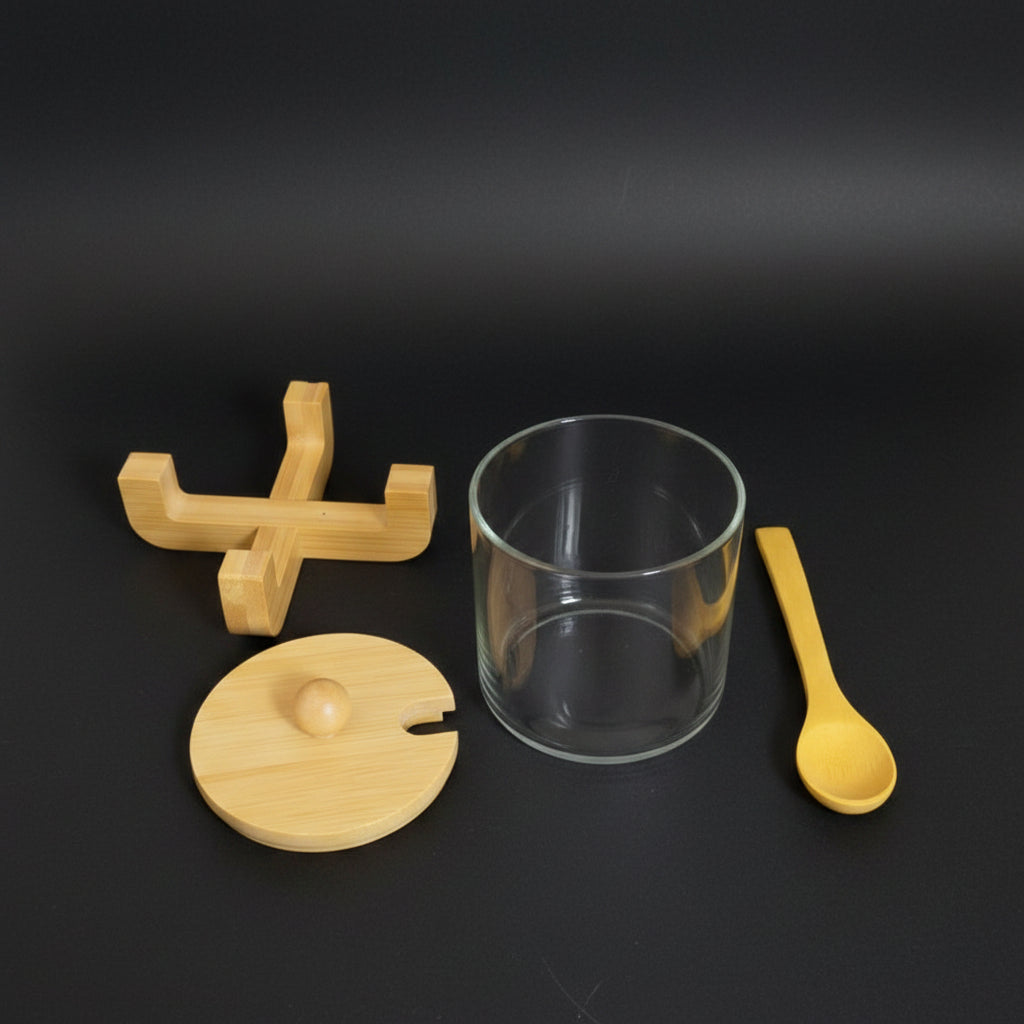 Glass Jar with Bamboo Lid, Stand & Spoon