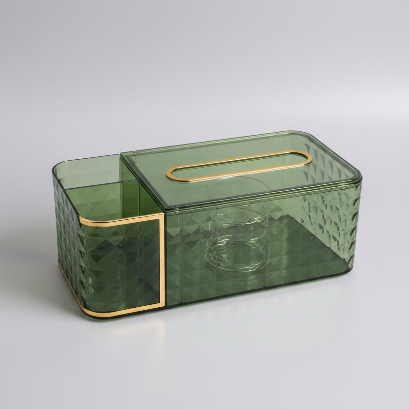 Diamond Cut Acrylic Tissue Box with Storage Compartments