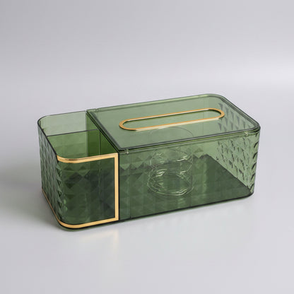 Diamond Cut Acrylic Tissue Box with Storage Compartments