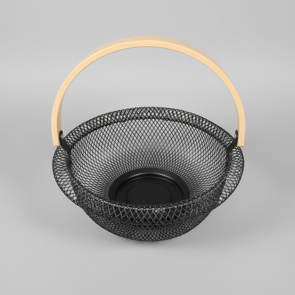 Woven Metal Wire Basket with Wooden Handle – Round Storage & Fruit Basket