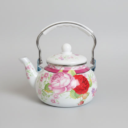 Floral Design & Induction Base Enamel Coated Kettle