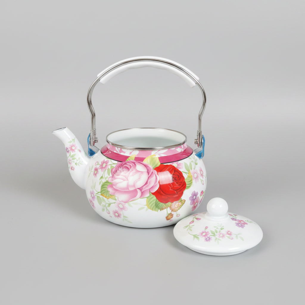 Floral Design & Induction Base Enamel Coated Kettle