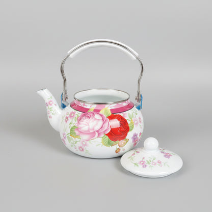 Floral Design & Induction Base Enamel Coated Kettle
