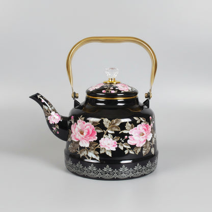 Floral Design & Induction Base Enamel Coated Kettle