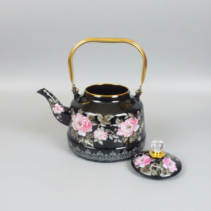 Floral Design & Induction Base Enamel Coated Kettle
