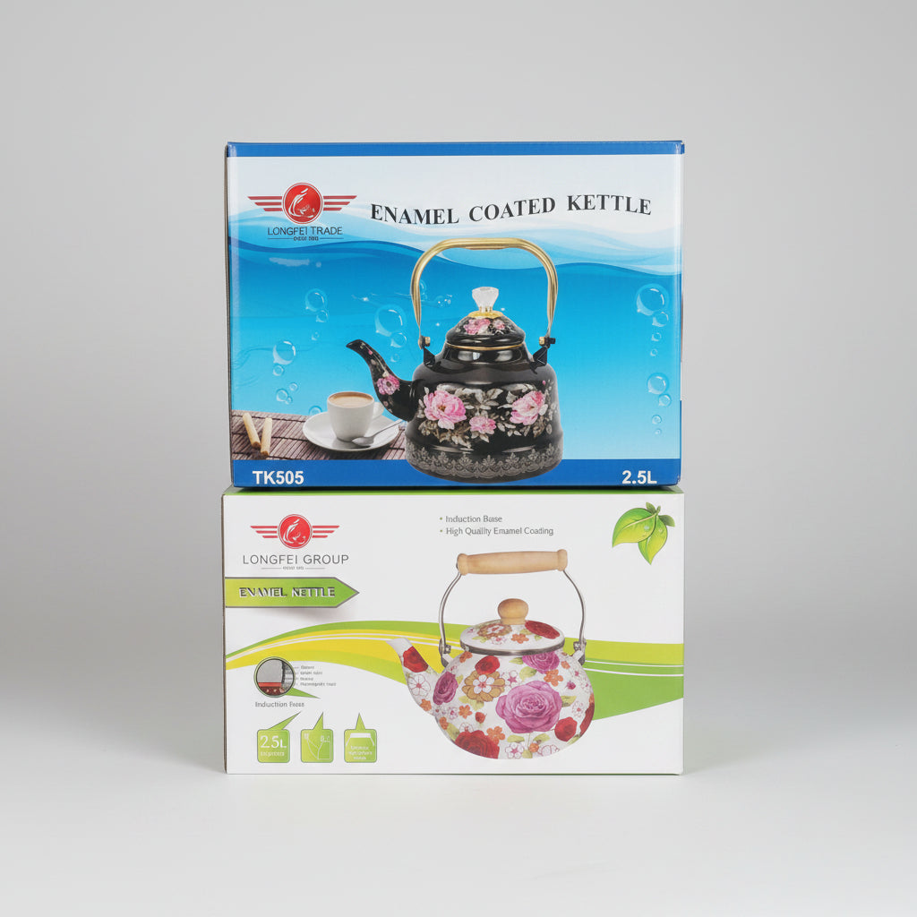 Floral Design & Induction Base Enamel Coated Kettle