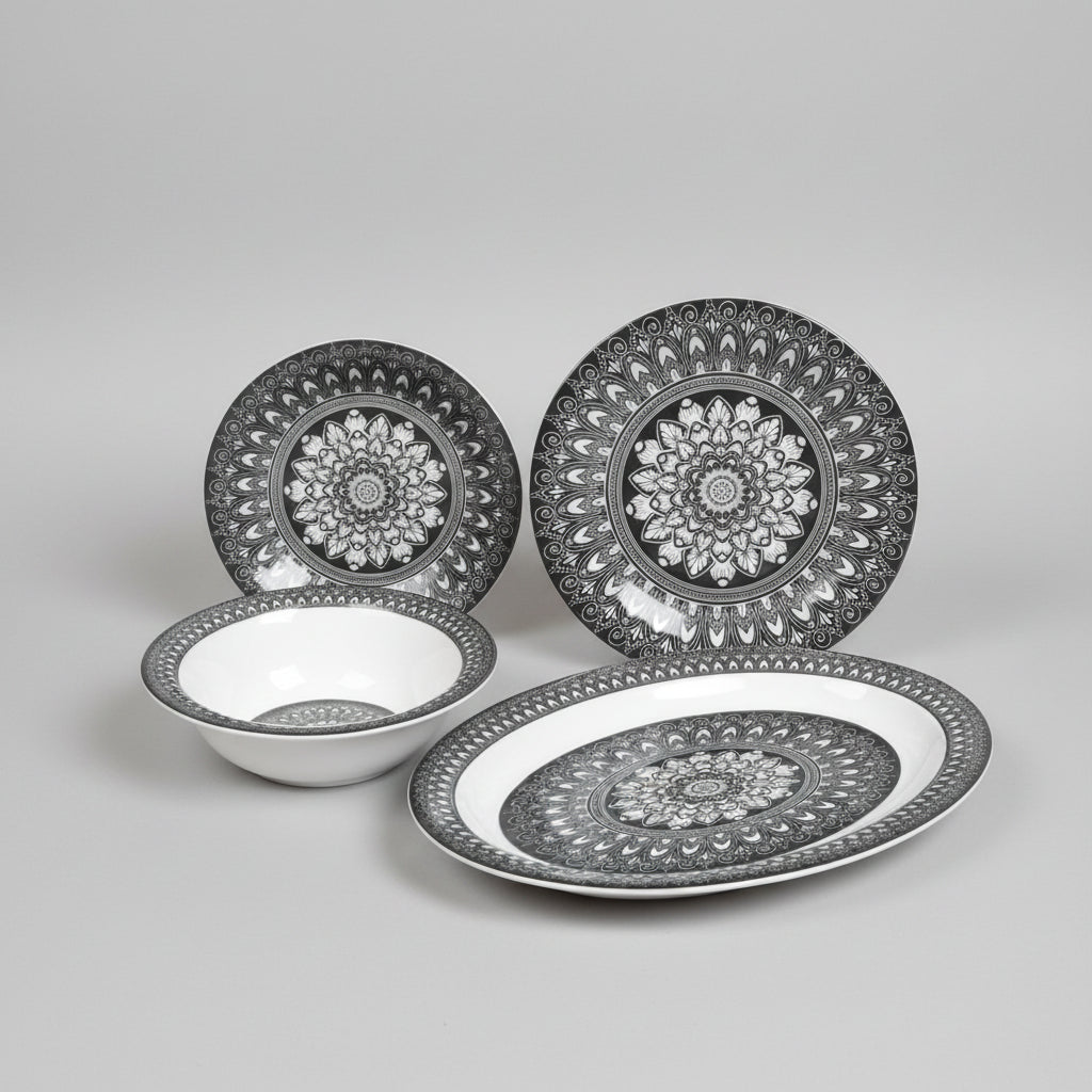 Mandala Print Dinnerware Set – (14 Pieces)
