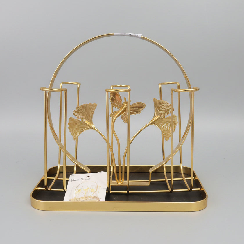 Gold Wire Cup Holder Rack with Butterfly & Leaf Design